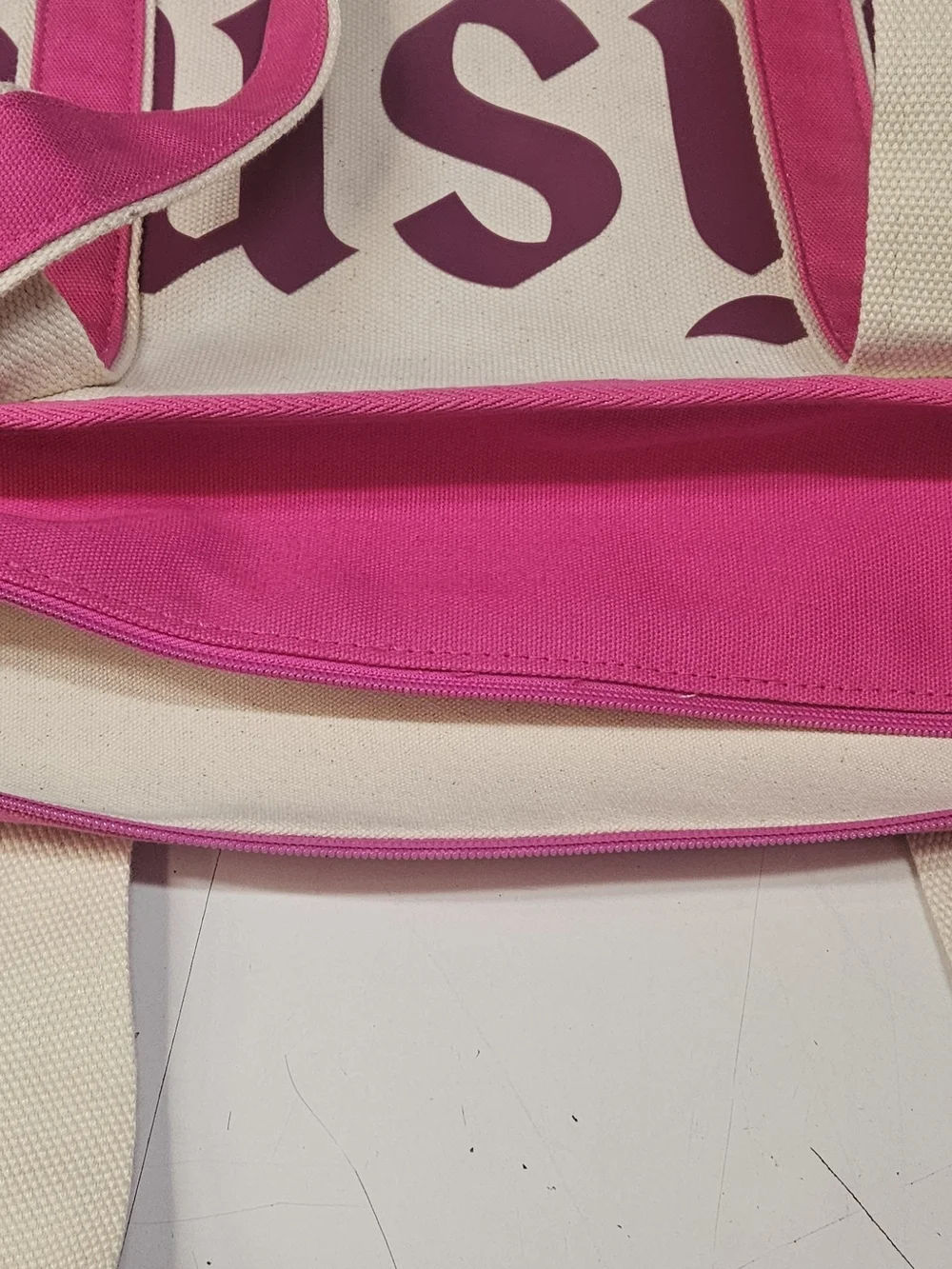 Pink Canvas Tote Bag with Logo Detail